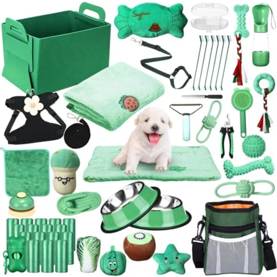

50 Pcs Puppy Supplies Starter Kit for Small Dogs Puppy Essentials Includes Leash Bowls Teeth Brushes Water Bottle and More Acce