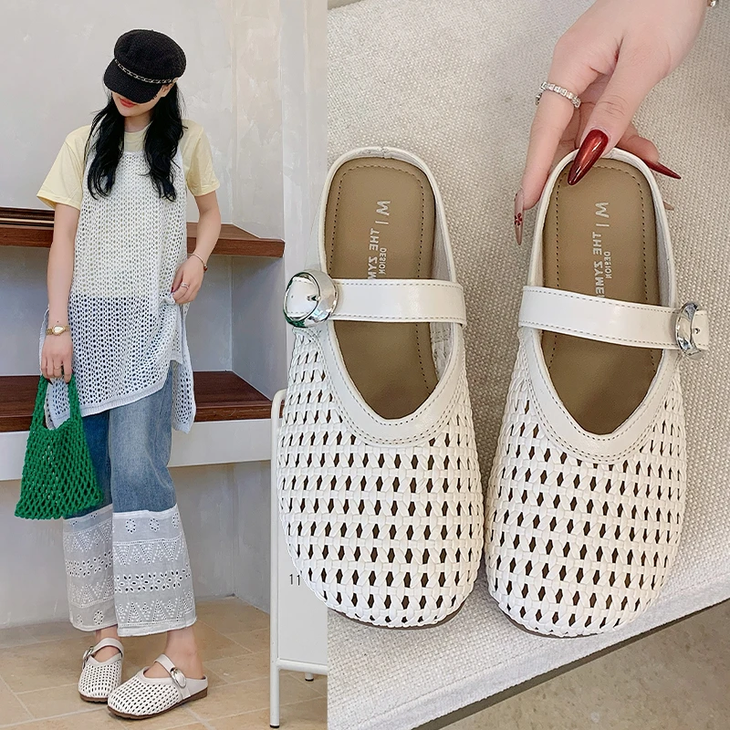 Women’s flat open-toe slip-on outdoor sandals—New for 2026: breathable mesh upper, comfortable soft sole