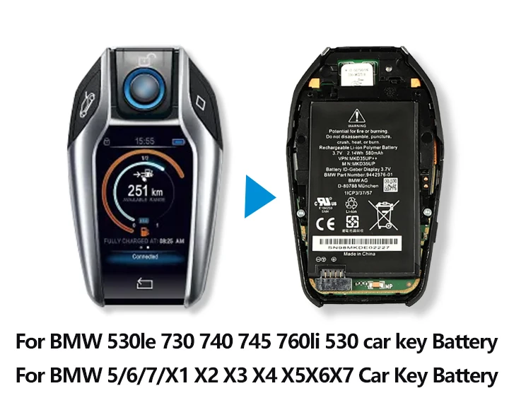 Car Key Battery MKD35UP For BMW 5/6/7 series GT X3 X4 X5 X6 730 740 745 530L Display Remote Control Car Key 580mAh