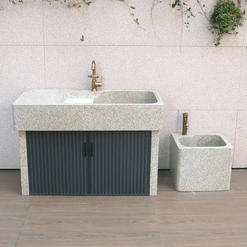 Golden hemp granite laundry pool with rubbing board integrated outdoor courtyard workbench balcony marble washing sink