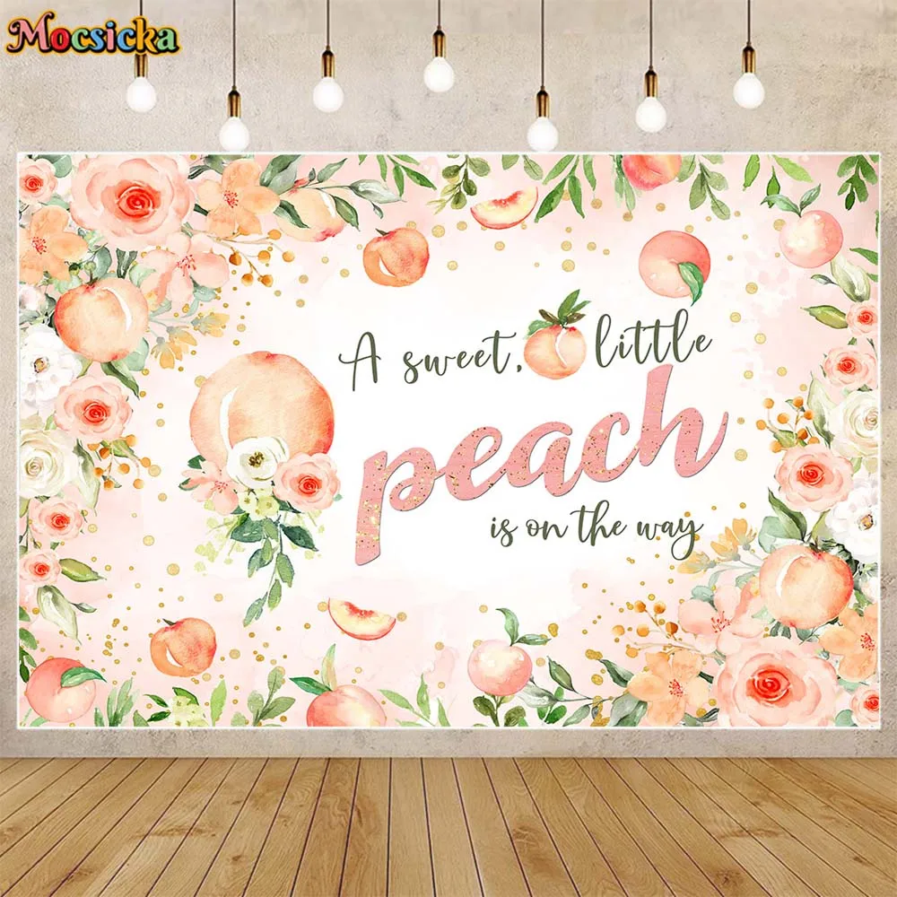 

Mocsicka Baby Shower Backdrop A Sweet Little Peach Is On The Way Newborn Girl Welcome Party Decor Photo Background Banner Props