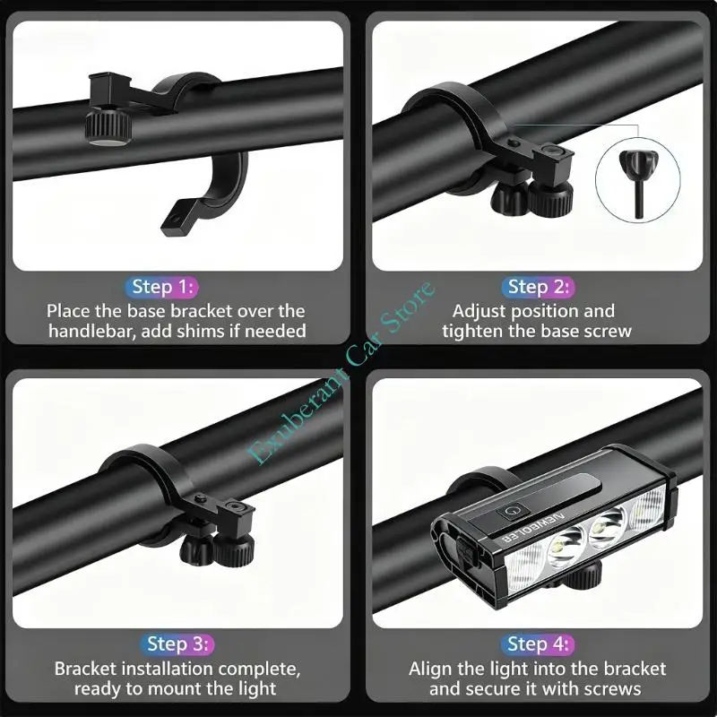 Adjustable Bike Light Bracket for Handlebars, Front Lamp Clamp Bracket with Thumb Screw and Fit Inserts for Road Travel and City