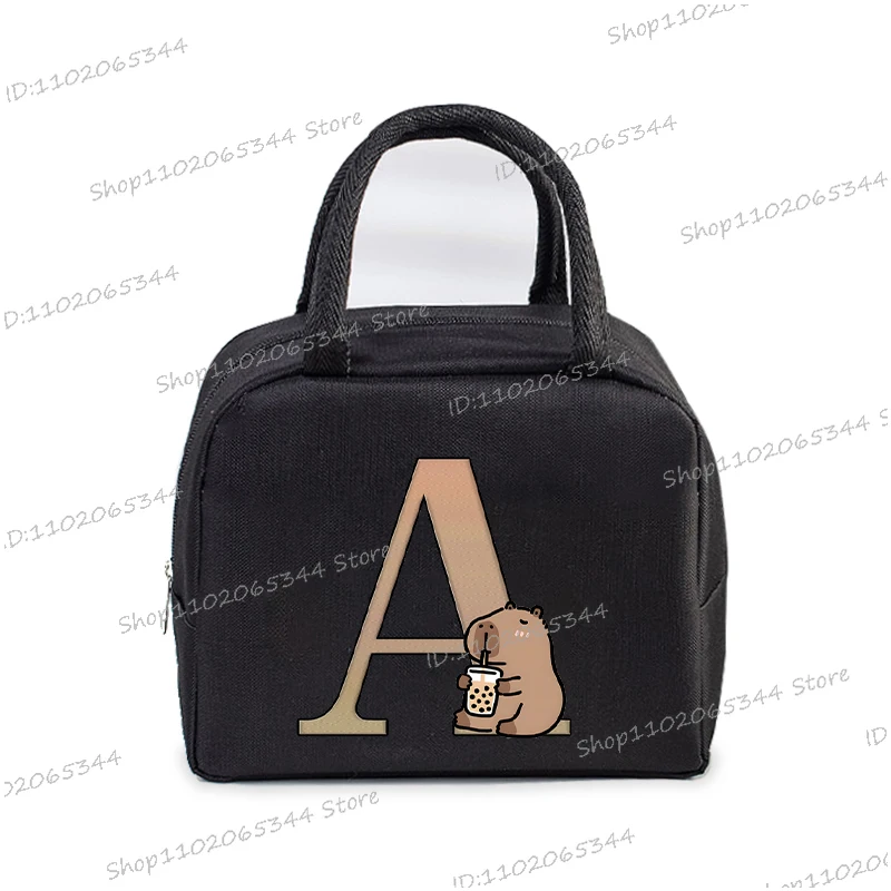 1Pc Cartoon Capybara Alphabet Portable Lunch Bag Women Men Portable Food Insulation Package Funny Capybara Letter Kid Lunch Bags