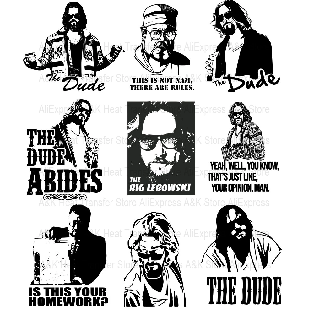 Cool Lebowski Iron On Patch For Man Clothes Appliqued Tops Vinyl Black Dude Heat Transfer Diy Thermal Stickers For T-Shirt Jeans