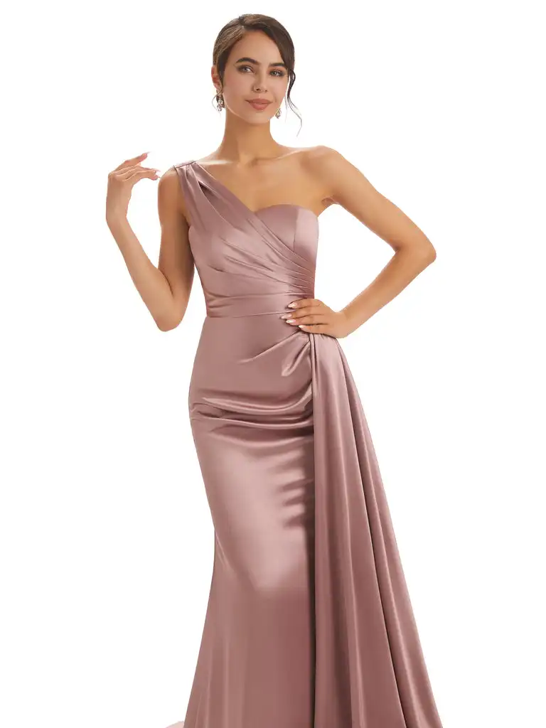 Shiyicey 2024 One shoulder Floor-Length Satin Formal Multiple colors Bridesmaid Prom Elegant Eveninig Wedding Party Dresses