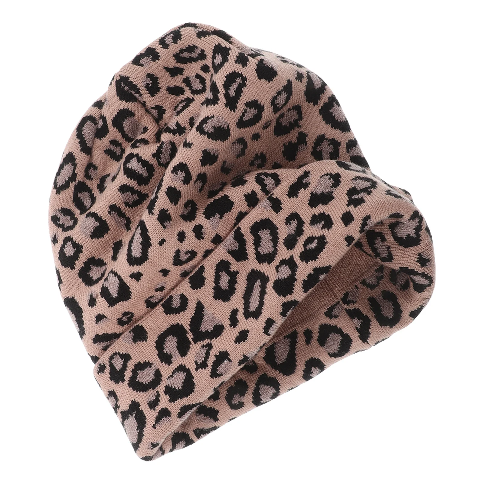 

Khaki Leopard Knitted Beanie Hat Woman One Size Fits Most Warm Winter Knit Cap Fashion Knitted Hat