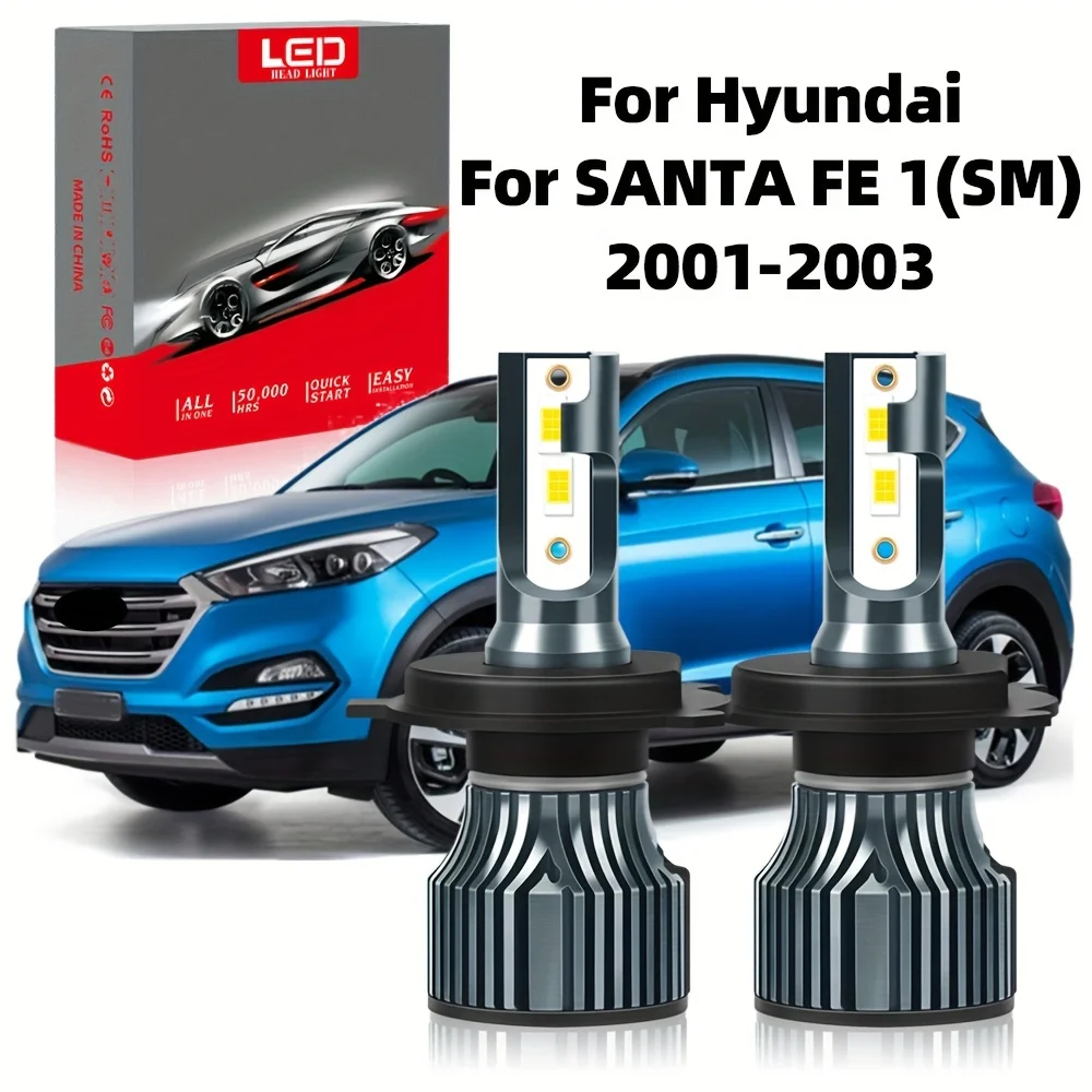 Fit For Hyundai SANTA FE 1 (SM) (2001-2003) High Low Beam All In One Ultra-White 6000K, CSP Bright Chip 70000hrs Lifespan, 2pcs