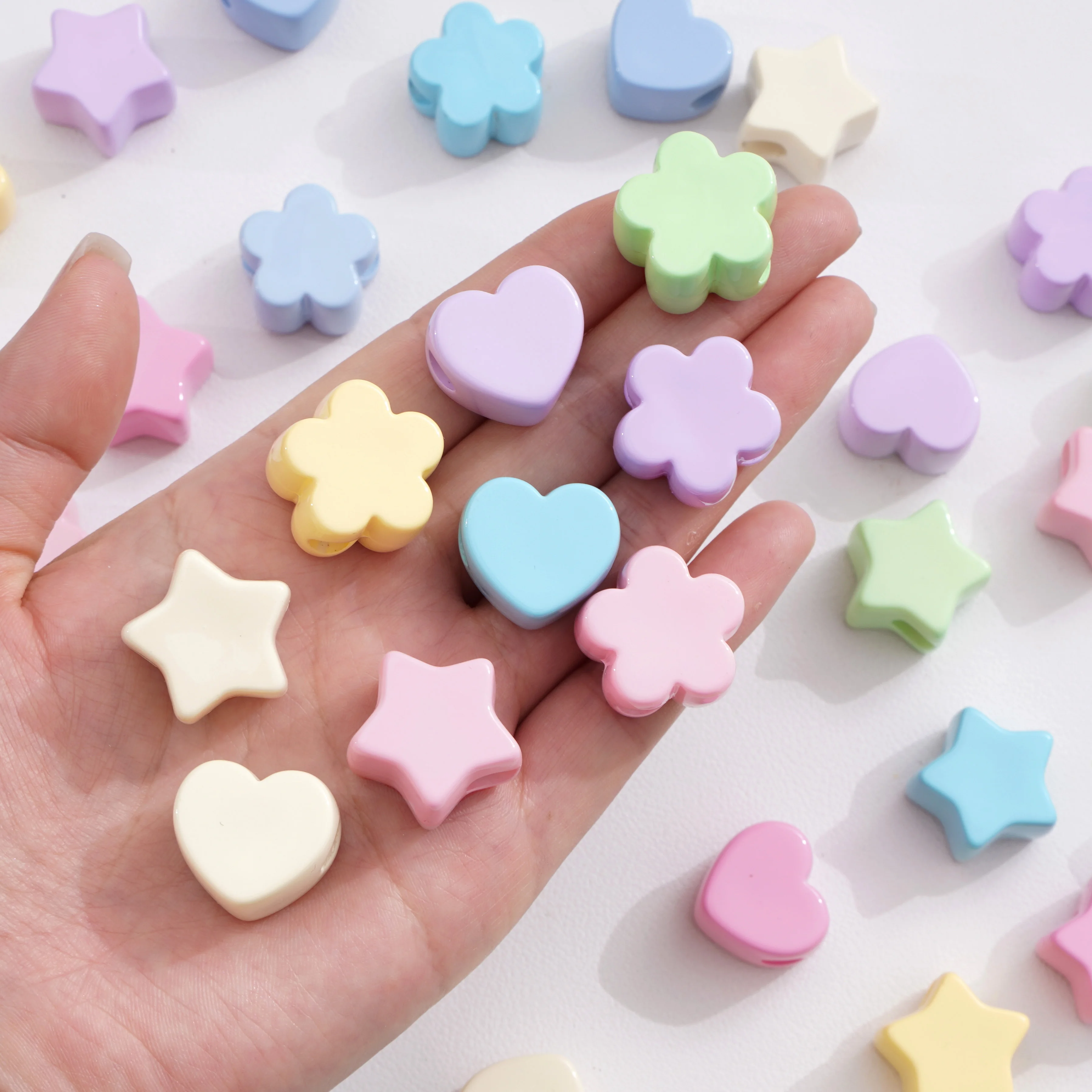 1-5Pcs Acrylic Cream Color Large Hole Beads Star Plum Blossom Heart Loose Spacer Beads For Jewelry Making DIY Charms Accessories