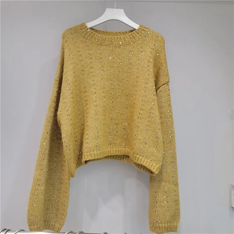 HKSH Autumn Winter New Women Sweater O-neck Pullover Long Sleeve Heavy Craft Shiny Elegant Fashion High-End Knitted Tops HK12498