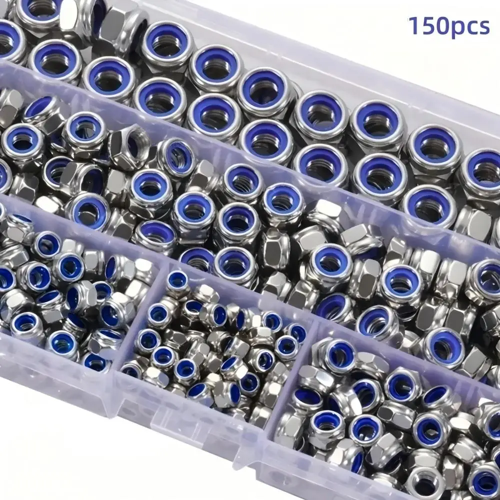 150pcs Stainless Steel Hex Lock Nuts, Anti-Slip Self-Locking M3-M8/M4-M6 Assortment for Industrial/Construction/Automotive ﻿