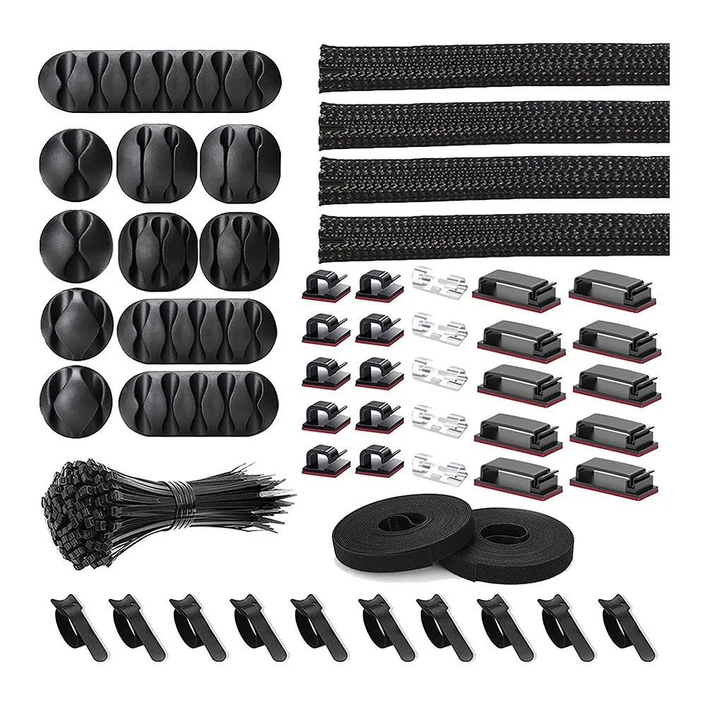 

152 Pcs Cable Management Cord Organizer Kit, Include Self Adhesive Cable Organizer Clips, Cable Sleeves Management Clips