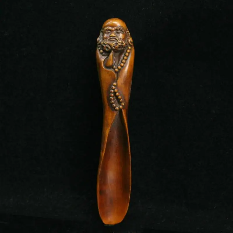 

Old Chinese Boxwood Wood Carving Buddhism Bodhidharma Tea Spoon Statue Sculpture