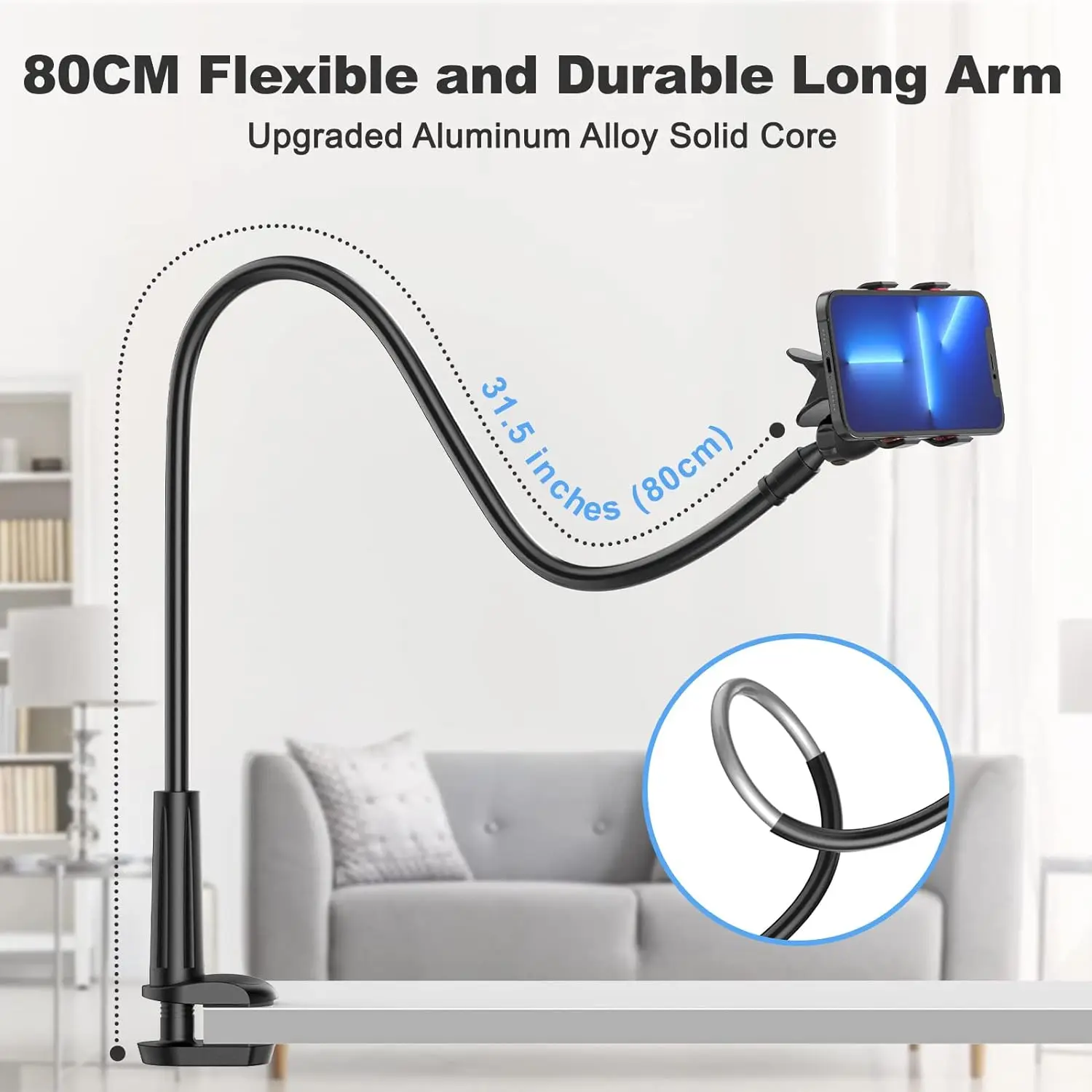 80cm Phone Holder Stand Lazy Bracket Headrest Bed 360 Flexible Long Arms Clamp Mount For iPhone Samsung and 3.5~6.7