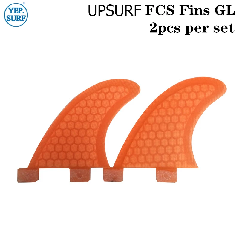 UPSURF-FCS Twin Fins GL Surfboard Fins, Honeycomb, Fiberglass, Double Tabs, Base Rear Fins, Surfing Board Accessories