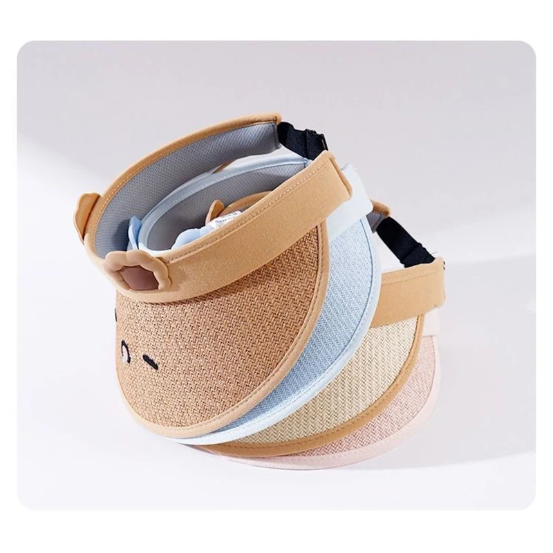 Summer Cute Bunny Baby Hat Large Brim Straw Folding Visor Adjustable Kids Sun Hat For Boys Girls Children Cap