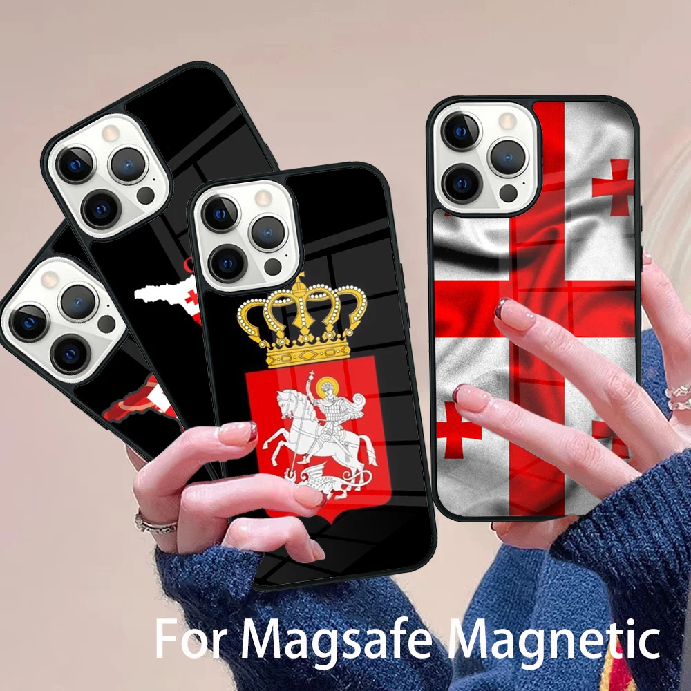 

Georgia Flag Map Phone Case Magesafe Magnetic Wireless Charge Cover For IPhone 16 11 12 13 14 15 Pro Max Plus Mini