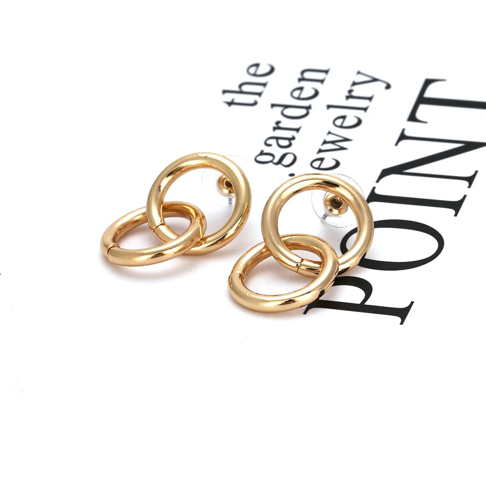 Exaggerated metal rings, earrings, simple geometric chain earrings, fashionable gold-plated stud earrings, female source