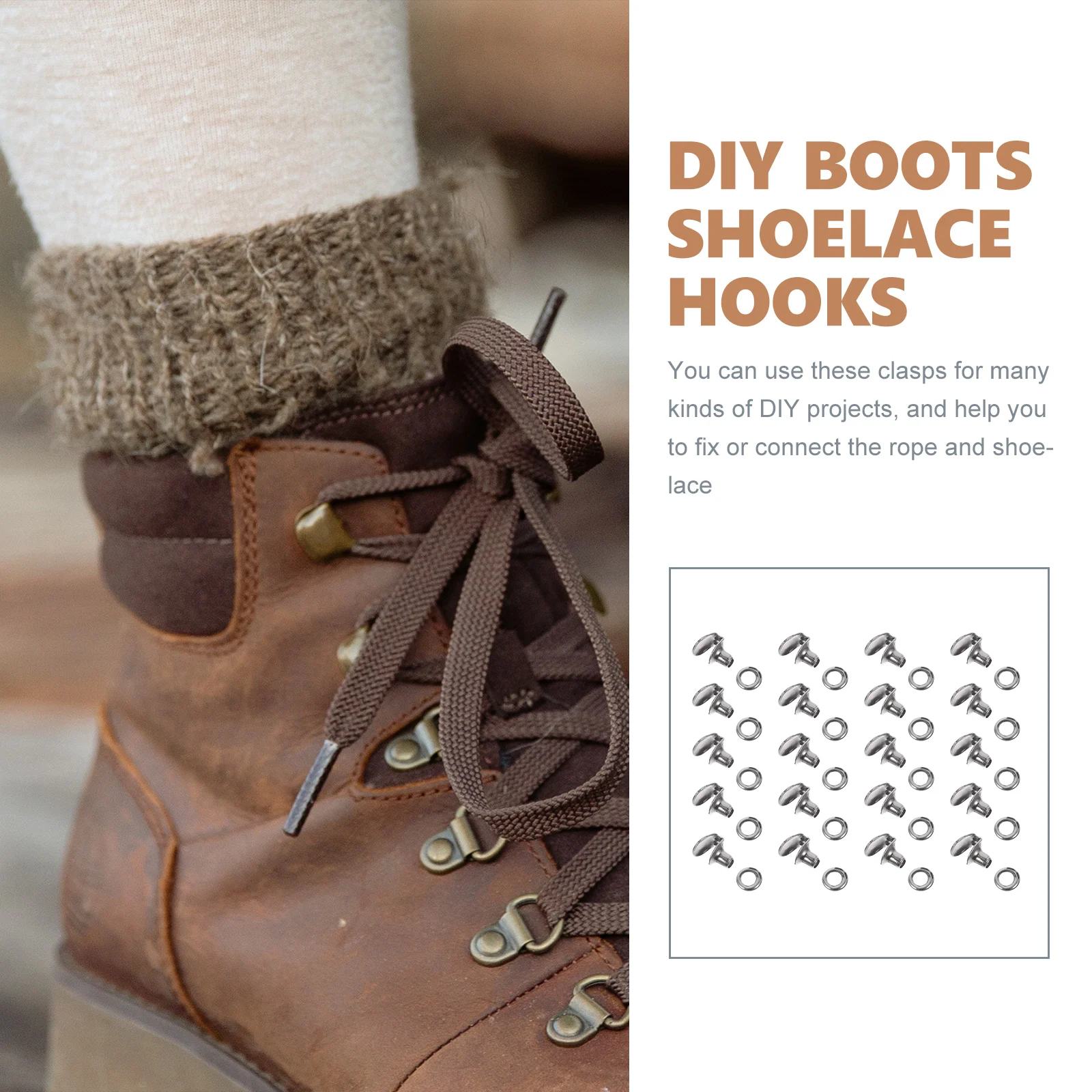 20pcs Brass Boot Hooks Shoe Lace Hooks Set Boots Shoelace Buckles Shoelace Fixing Hooks Boots Shoes Repair Accessories