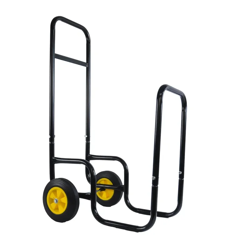 Firewood Log Cart Carrier,Rolling Black Steel Wood Rack , Heavy-Duty Wheeled Log Moving Dolly,US Stock