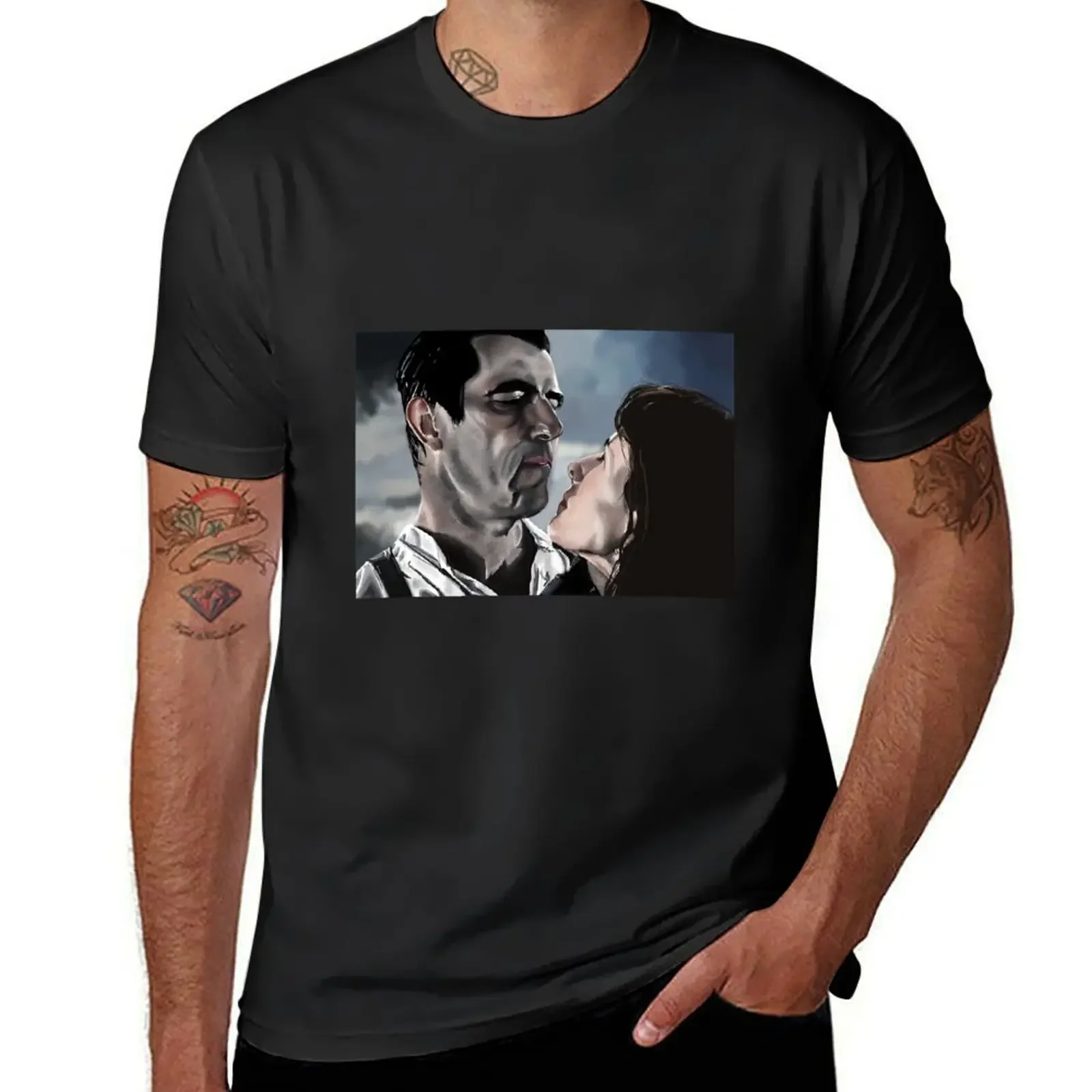 Dracula and Zoe on the beach (Claes Bang and Dolly Wells) T-Shirt summer shirt baggy shirts T-shirts for men cotton