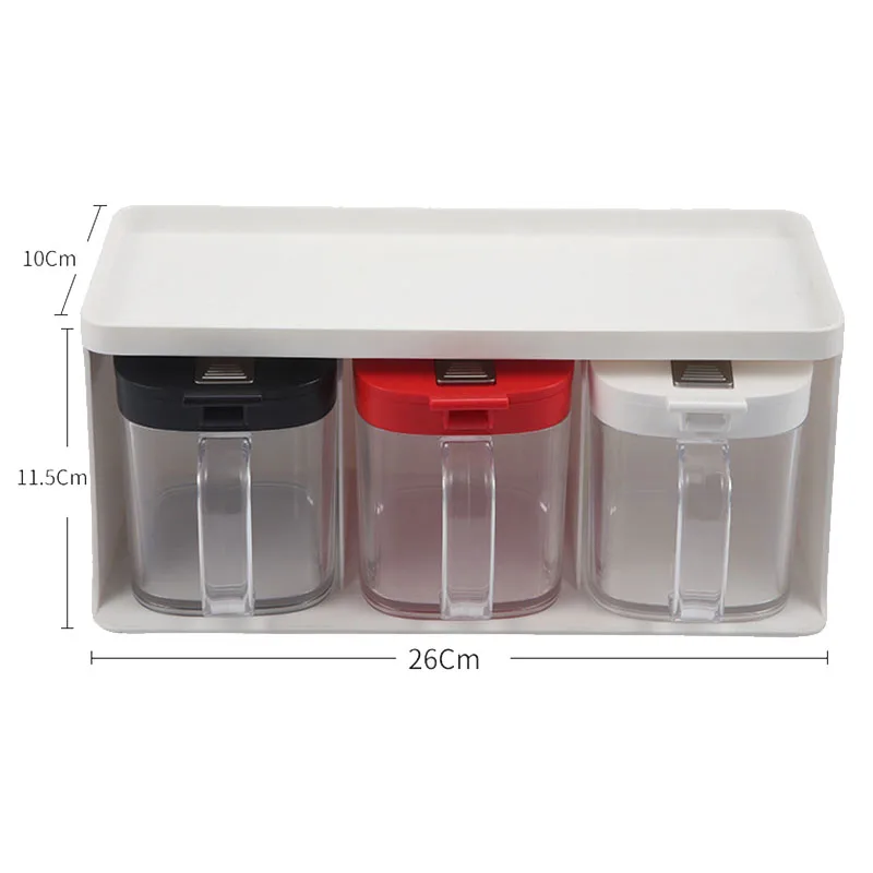 ABZS Auto Flip Seasoning Box Wall Mounted Plastic Condiment Container With Spoon,Spice Jars Kitchen Supplies