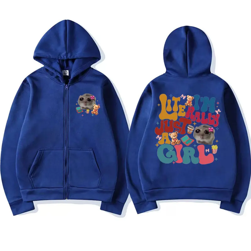 Funny I'm Literally Just A Girl Print Zip-up Hoodie Male Cute Coquette Hamster Zipper Jacket Men's Winter Fleece Hoodies Coat