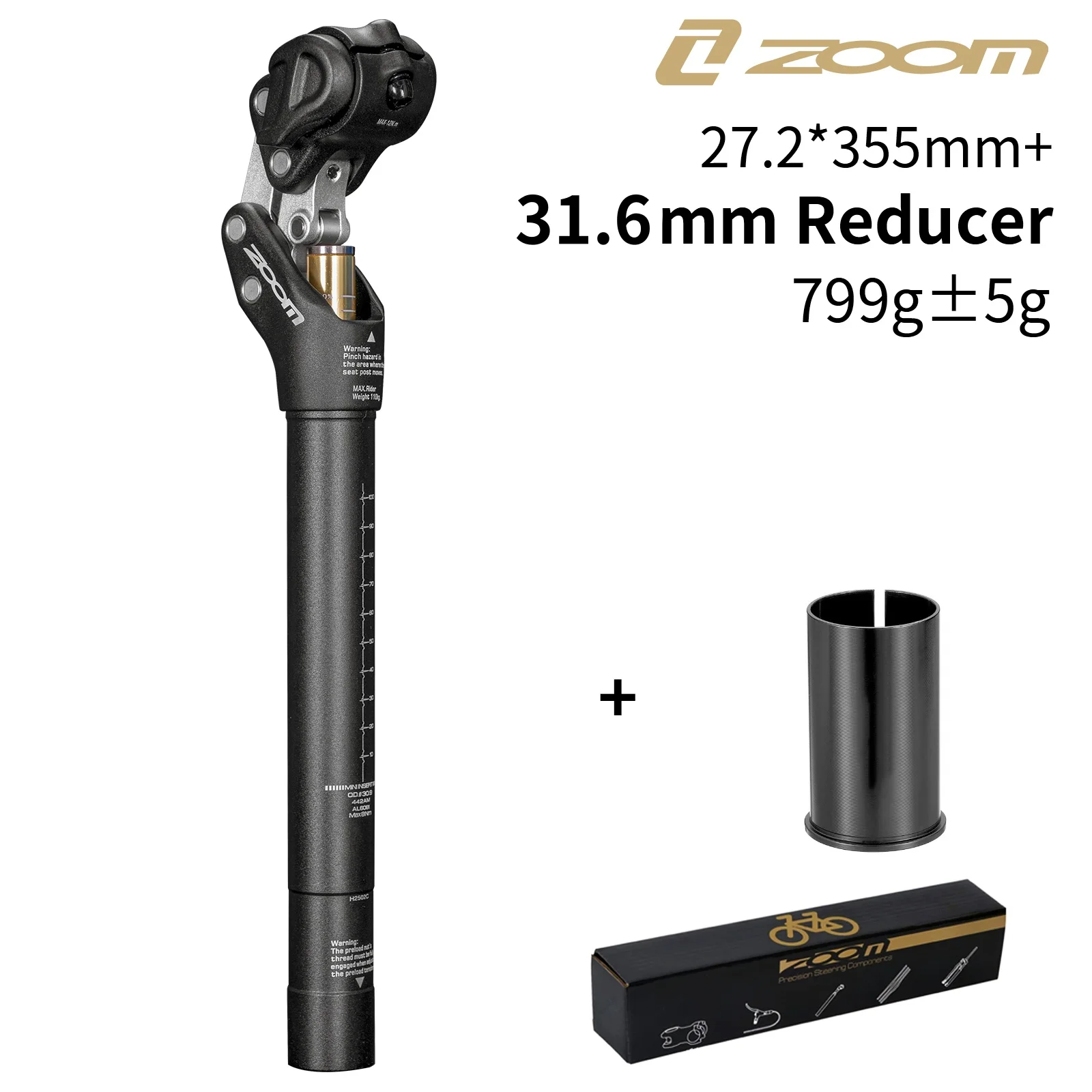 ZOOM MTB-Sattelstütze mit Federung, 27,2 mm/30,9 mm/31,6 mm x 350 mm, Aluminiumlegierung, vier Glieder, stoßdämpfendes XC-Straßenfahrrad-Sattelrohr