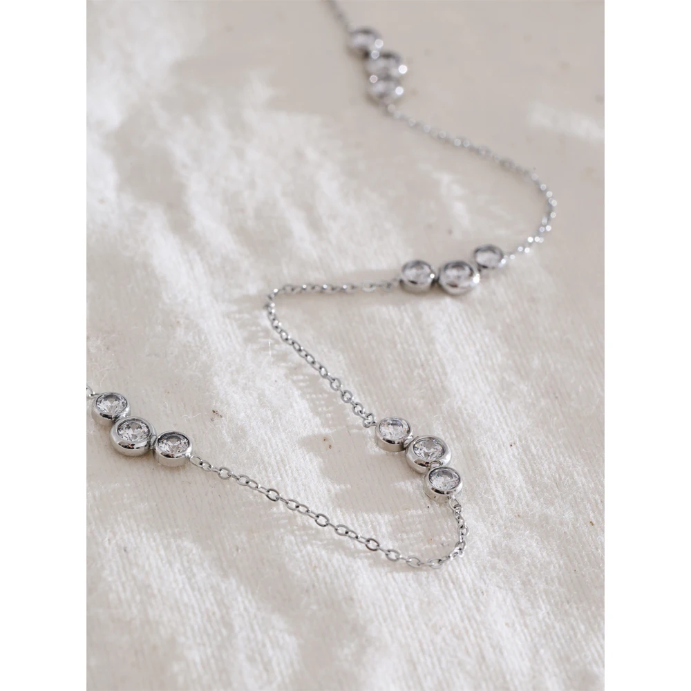 NiNice Stainless Steel Circular Zircon Chain Necklace Tarnish Resistant Metal Temperament Fashion Collar Jewelry Recommend