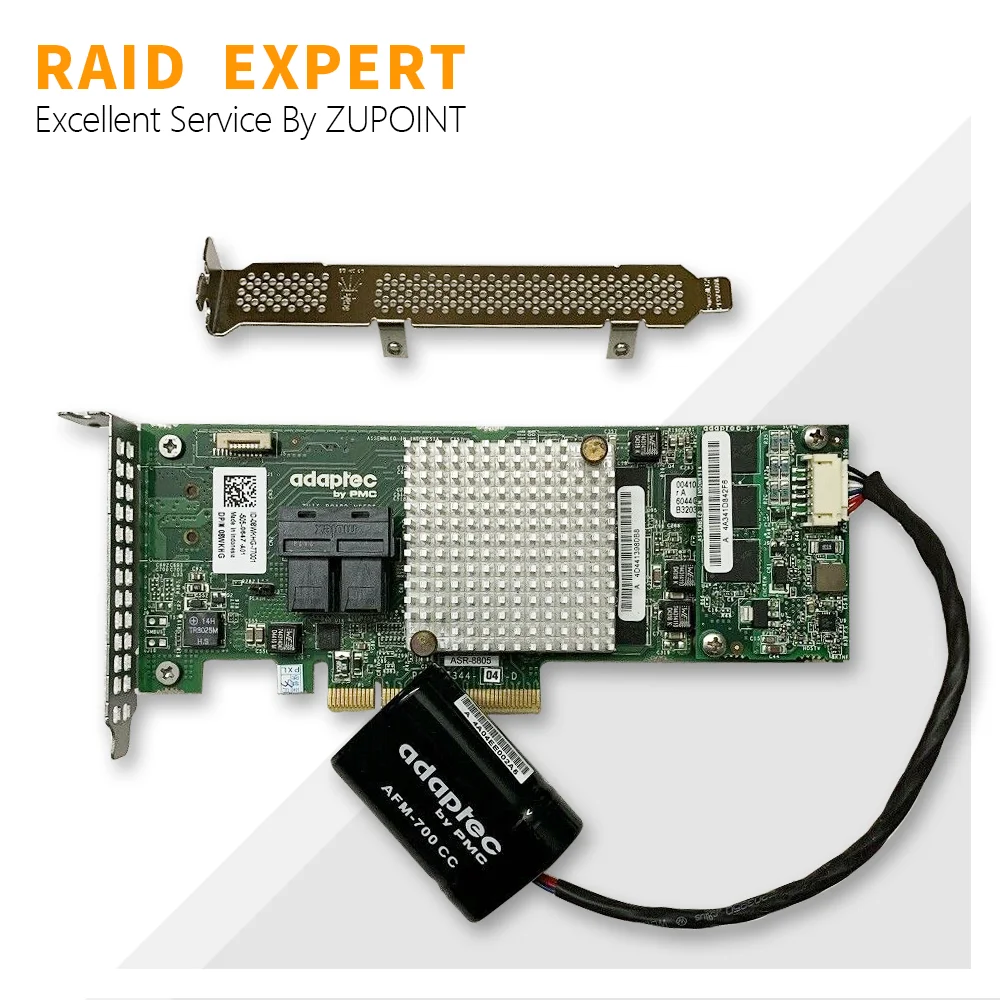 ZUPOINT ASR-8805 RAID Controller Card 12Gbps SAS SSD PCIe 3.0 Expander Card + AFM-700 Capacitor + 2PCS SFF8643 To SATA Cable