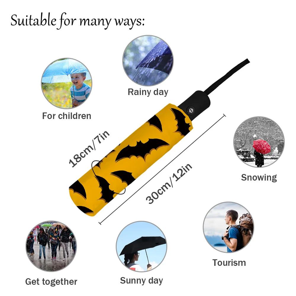 Halloween Bat Pattern Outdoor Windproof Rain Umbrella Fully Automatic Eight Strands Men Women Male Large Umbrellas Parasol