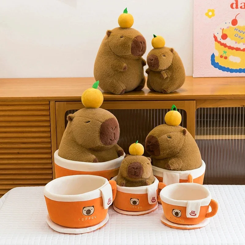 Cute Coffee Cup Capybara Plush Toy Soft Fluffy Cuddly Stuffed Animal For Desktop Decor Birthday Christmas Gift For Kids