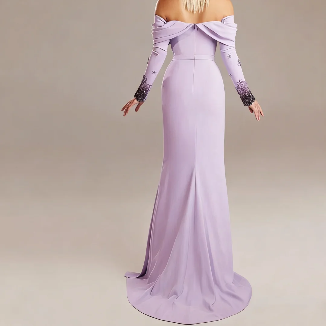 Perline maniche lunghe scollo a barca piega sirena di cristallo abito da festa abito da sera saudita abiti da ballo caldi personalizzati