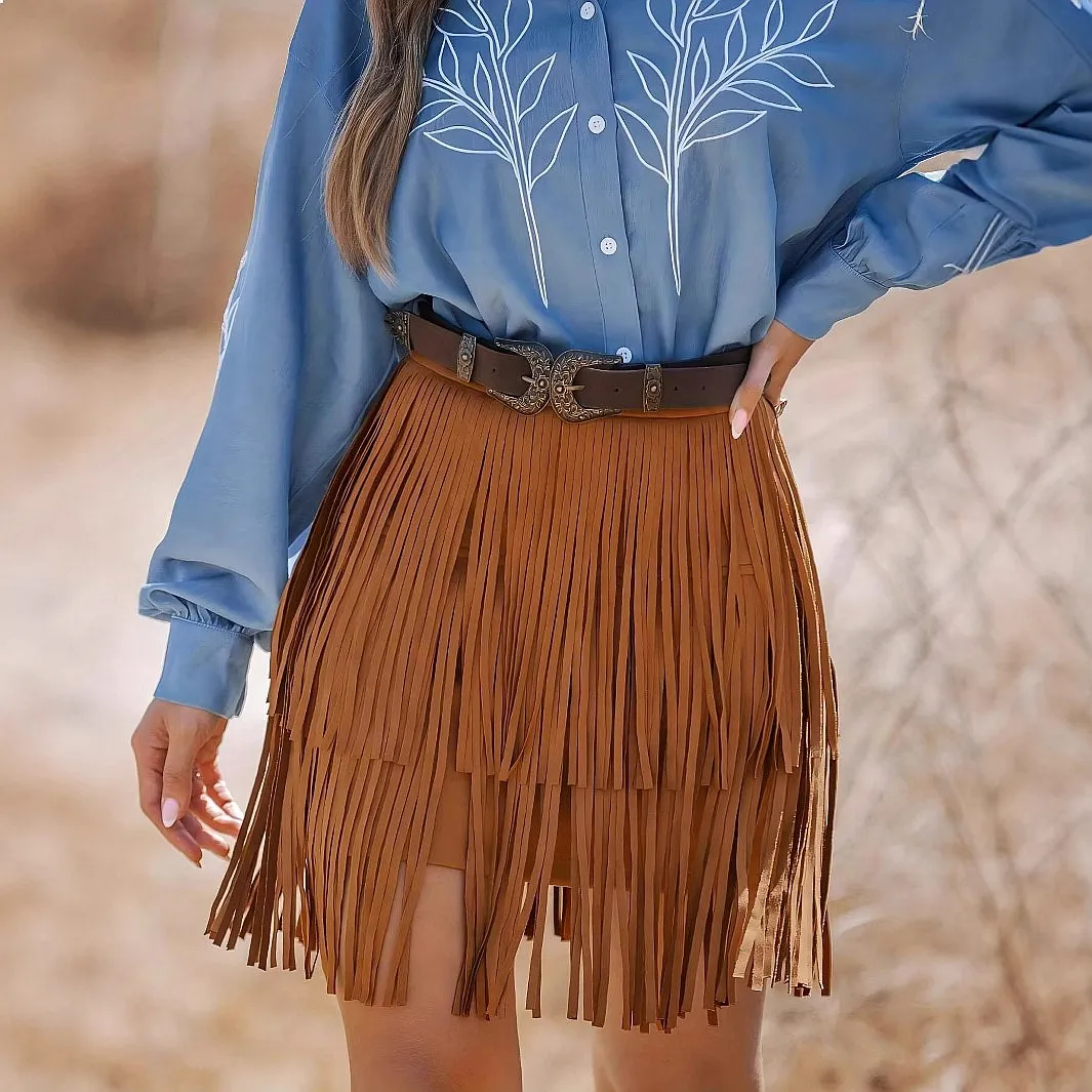 Vintage Fringe Skirt Women Short Skirt Spring Summer Flowy Mini Skirts Tulle Mesh Layered Skirts