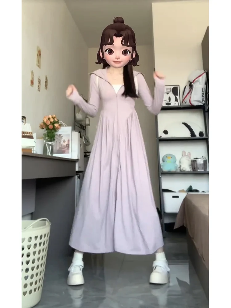

Women's Ice Silk Full-Length Slim-Fit Summer Lightweight UV Protection Clothing Skirt Long Sve Zipper Closure Faionable ...