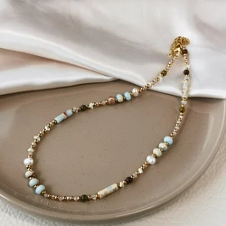 Bohemian Irregular Natural Stones Choker Necklace Imitation Pearls Shell Beaded Necklace For Women Men Vintage Jewelry Gifts K-
