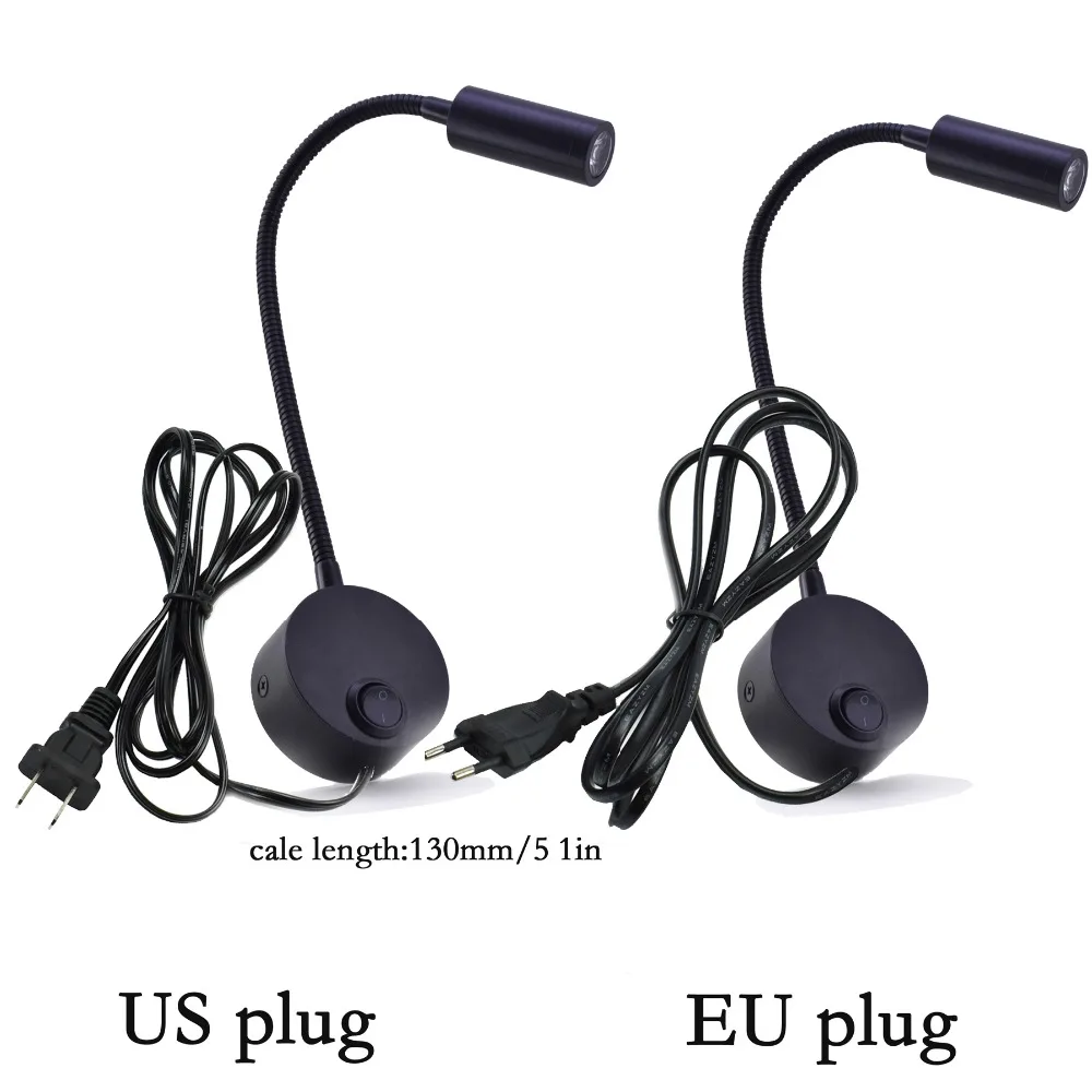 Lámparas de pared LED con interruptor UE EE. UU. Enchufe 3W Lámpara de noche de dormitorio de lectura moderna Negro Plata Flexible