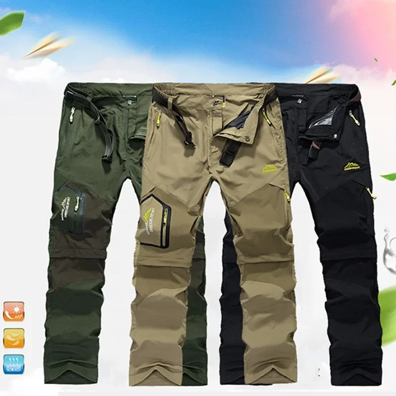 Plus Size Summer Outdoor Quick Dry Removable Hiking Sport Pants Breathable Mountain Camping Climbing Trekking Men Trousers