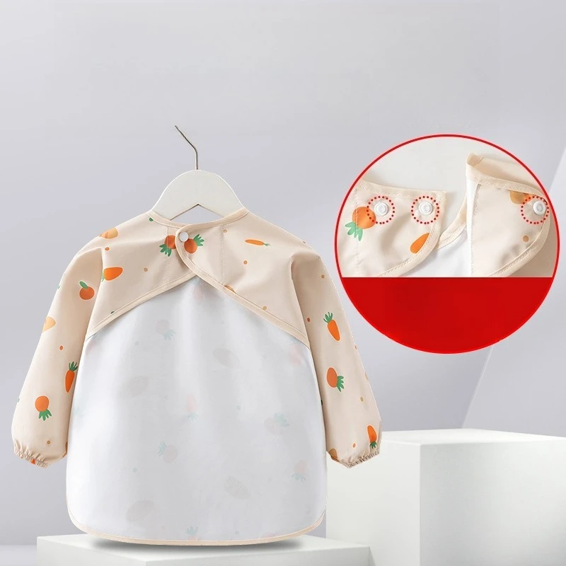 1 قطعة مريلة تغذية الطفل مقاوم للماء كم طويل المئزر جيب الأرز تغذية بلوزة طفل المرايل الأطفال الصيف رقيقة تغذية سموك #4