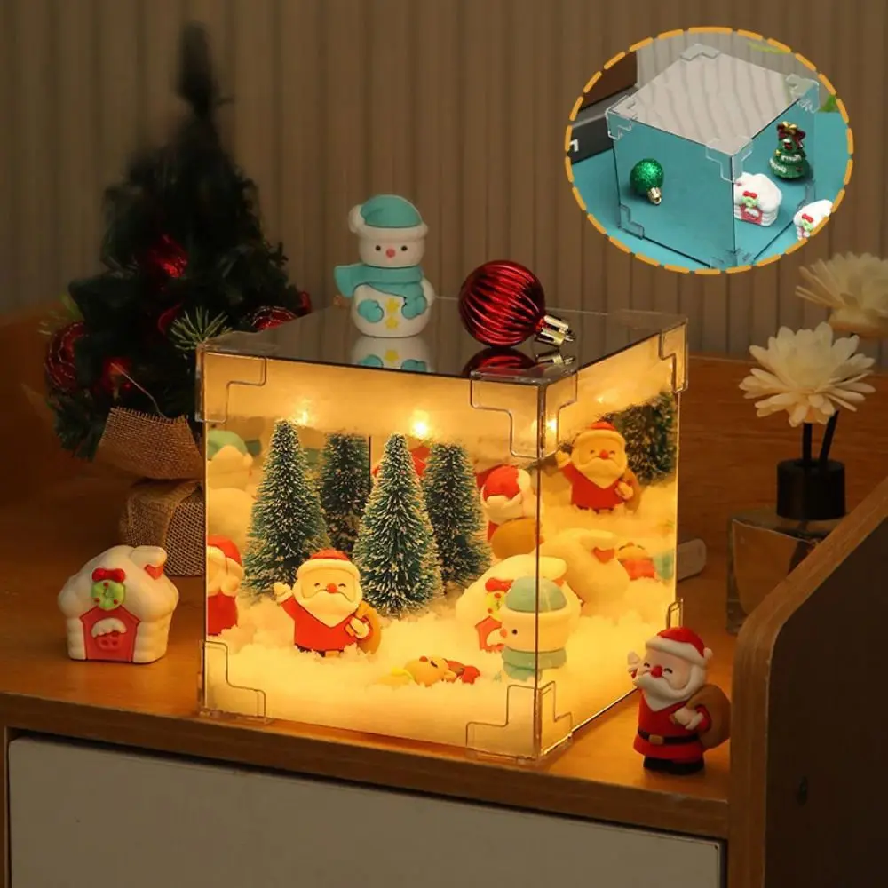 Funny DIY Christmas Small Night Light Christmas Tree Handmade Wrapping Material Christmas Lights Mirror Santa Claus Night Lamp