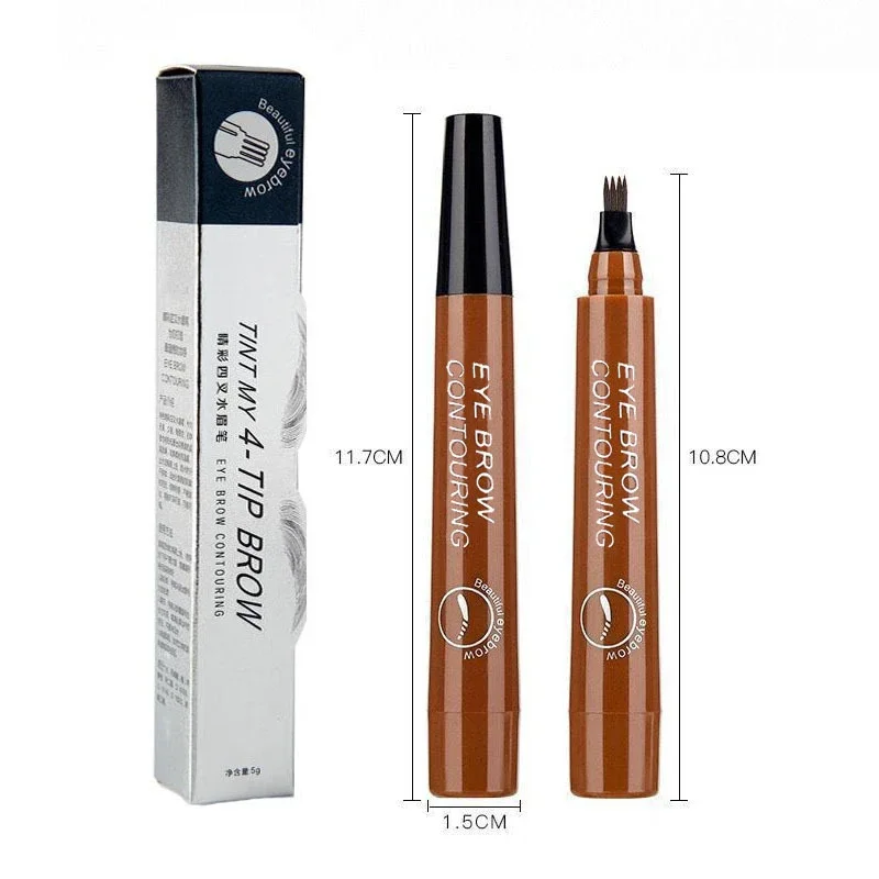 5 colors Eyebrow Pen Waterproof 4 fork tip eyebrow tattoo pencil long lasting natural dark brown liquid eye brow pencil