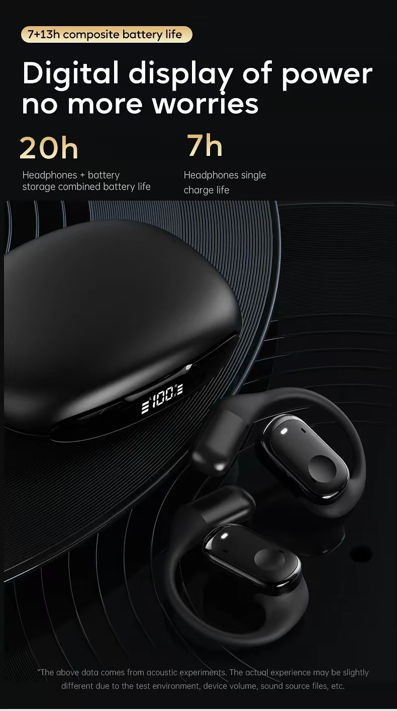 Open-Ear Headphones with Stable Comfort & Hi-Res Sound Pure Bass Boost Bluetooth 5.3 Earbuds OWS Wireless Headphones for Sports