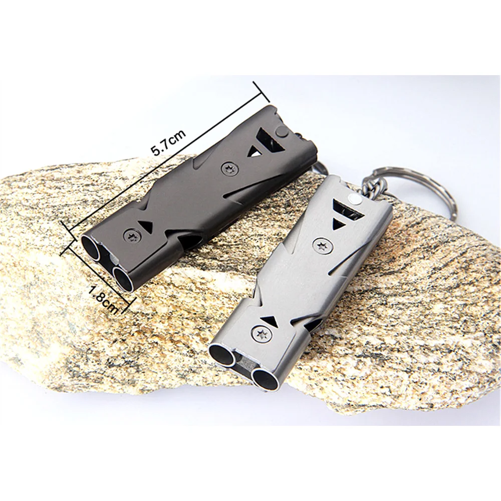 Emergency Survival Whistles Multifunction Outdoor Tools Portable High Decibel Stainless Steel Double Pipe Whistle Keychain