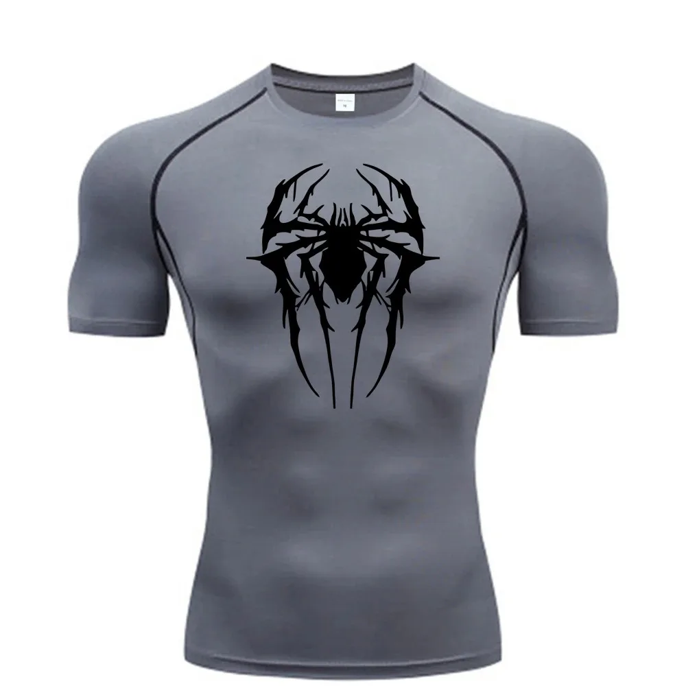 Men's Spider-printed Compressed Shirt, Fitness Sports, Running T-shirts, Fitness Sports Athletes Quick Dry Short-sleeved S-3XL image 4