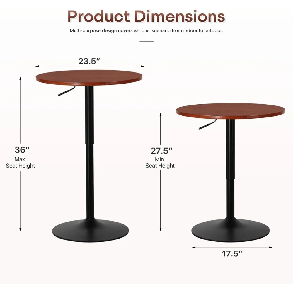 Meja Bar - Tinggi Dapat Disesuaikan, Model Pub dan Putar 360 Derajat, Meja Tinggi untuk Bar/Pub/Bistro dengan Permukaan MDF (Warna Kayu Merah)