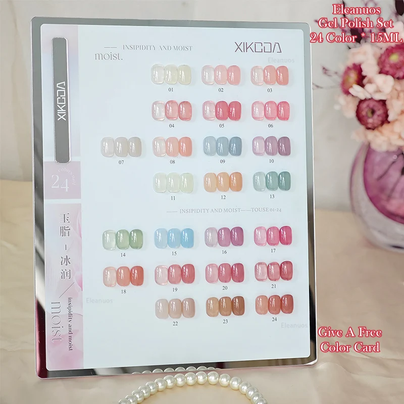 Eleanuos Jade Ice Touch up gel Polishing 24PCS Mixed Semi permanent Jelly Color Ultraviolet Salon Pink Primer Finish Nail Glue