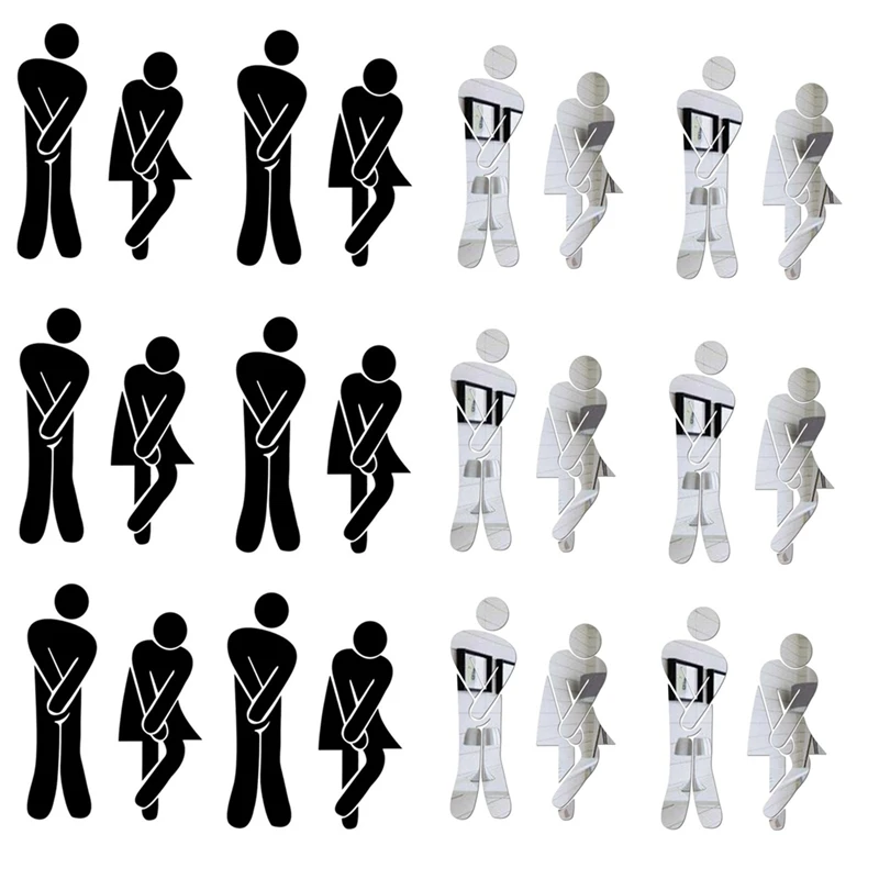 Removable Man Woman Washroom Toilet Bathroom WC Sign, DIY Mirror 3D Sticker Decor,Removable Cute Man Woman WC Sticker