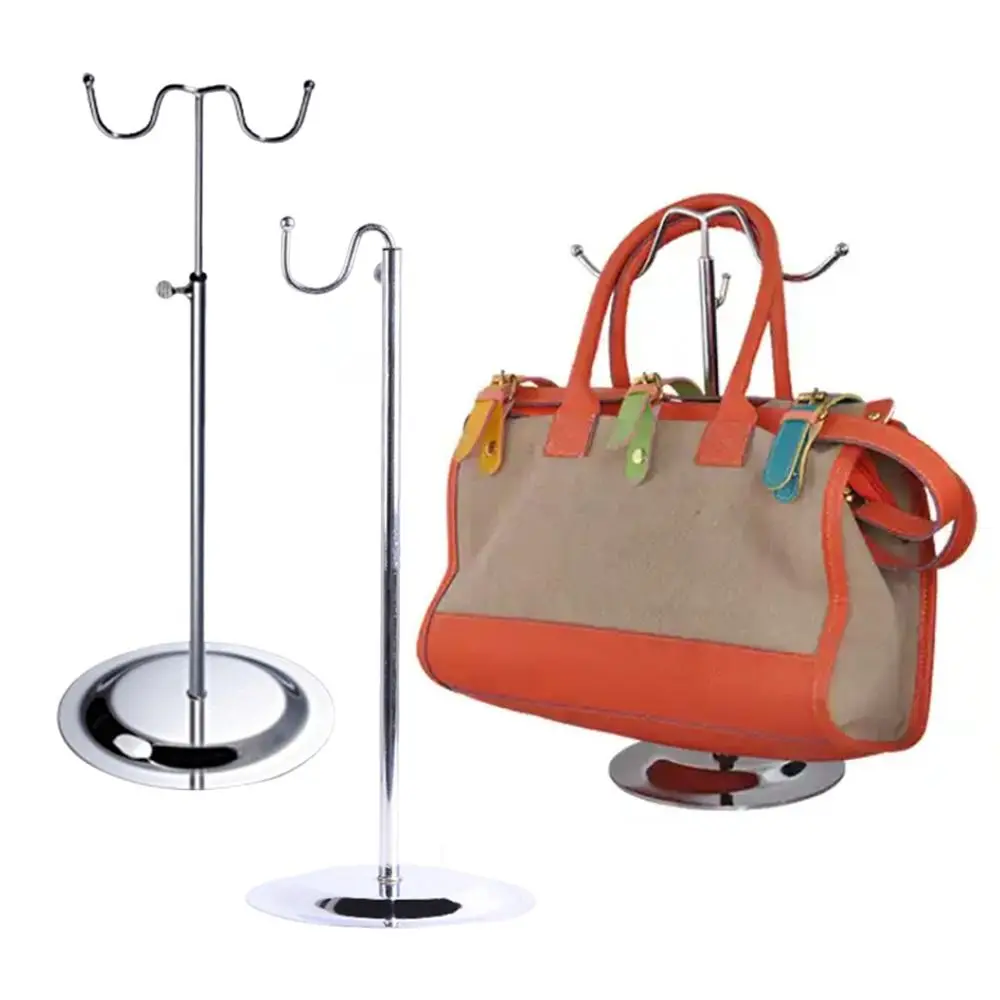 

Stainless Steel Bag Clothing Show Shelf Adjustable Polished Wallet Holder Stand Silver Metal Display Risers