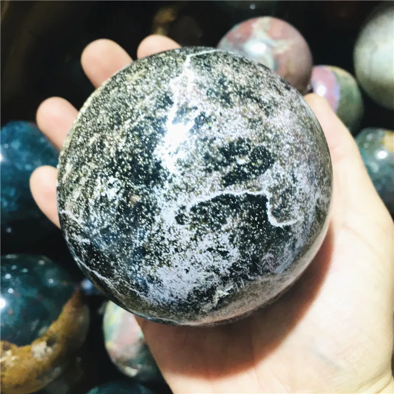 Natural Stone Ocean Jasper Crystal Palm Flower ball  Pot Room DecorSpiritual Meditation Reiki Healing Feng Shui Crystal