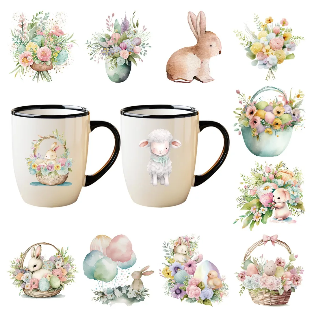 12pcs Easter Cute Spring UV DTF Stickers, Waterproof Sticker Pack for Decorating Mugs, DIY Supplies，3d Home Decoration