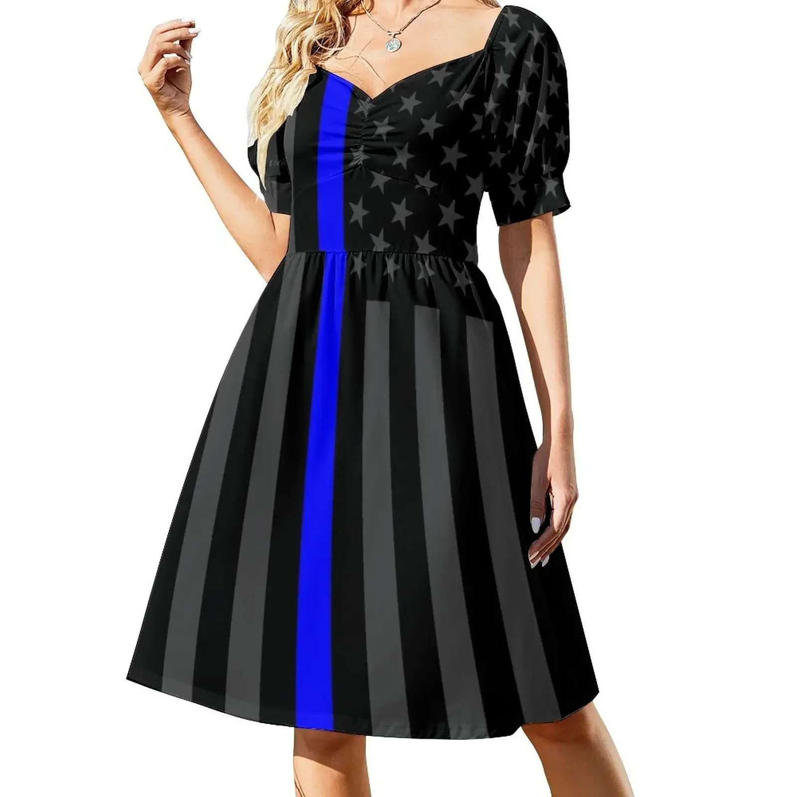 

The Symbolic Thin Blue Line on American Flag Short-Sleeved Dress ladies dresses for women 2025 Women's dresses Dress
